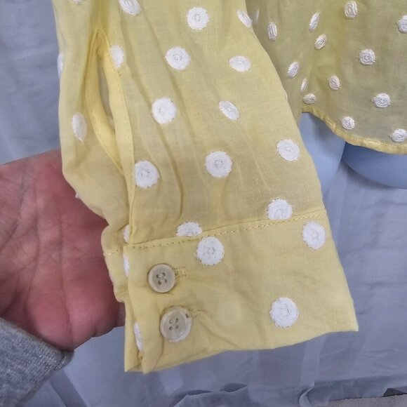 NWT Copper Key Yellow White Embroidered Polka Dot Button Down Blouse Coquette S - Picture 3 of 12